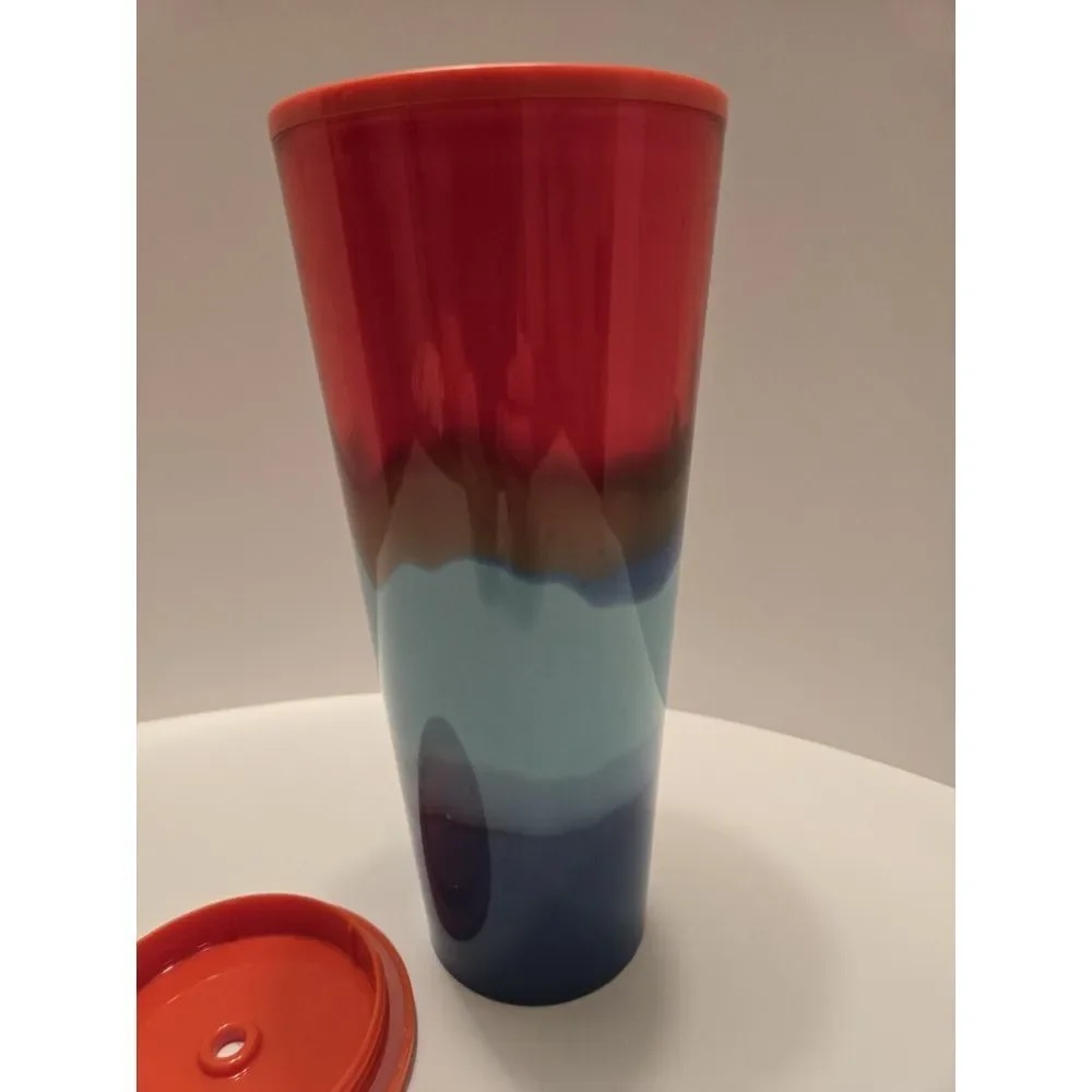 Starbucks Color Wave Red Aqua Blue Cup 24 Oz Venti NO STRAW‎